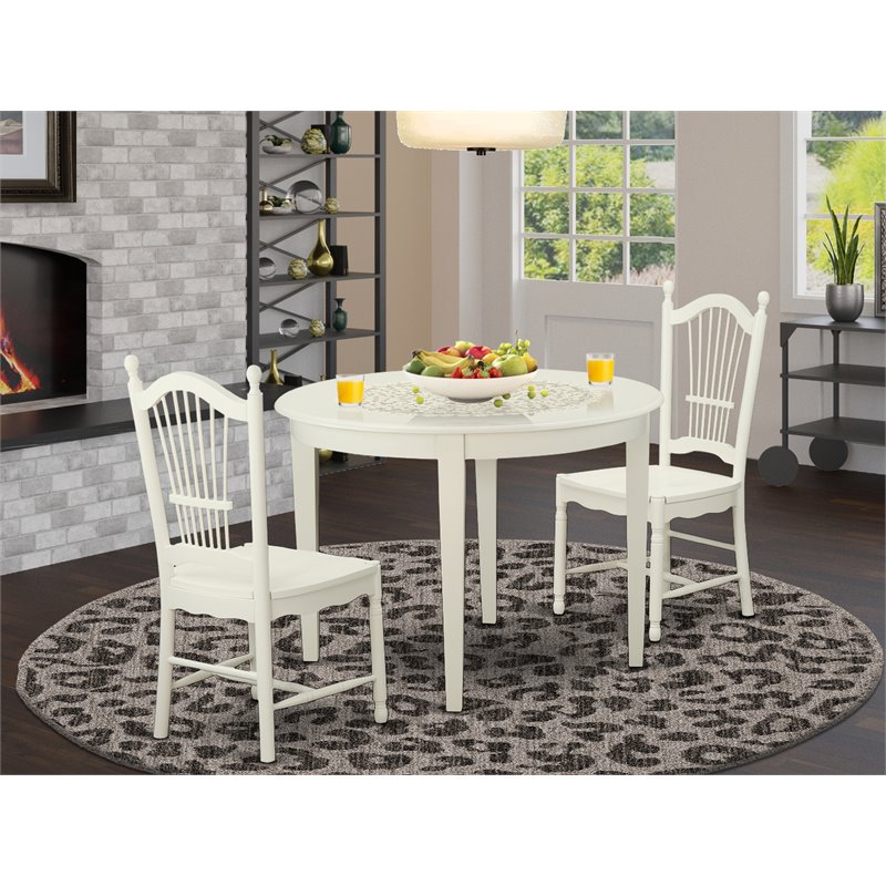 East West Furniture Boston 3-piece Wood Dining Table & Chair Set in Linen White