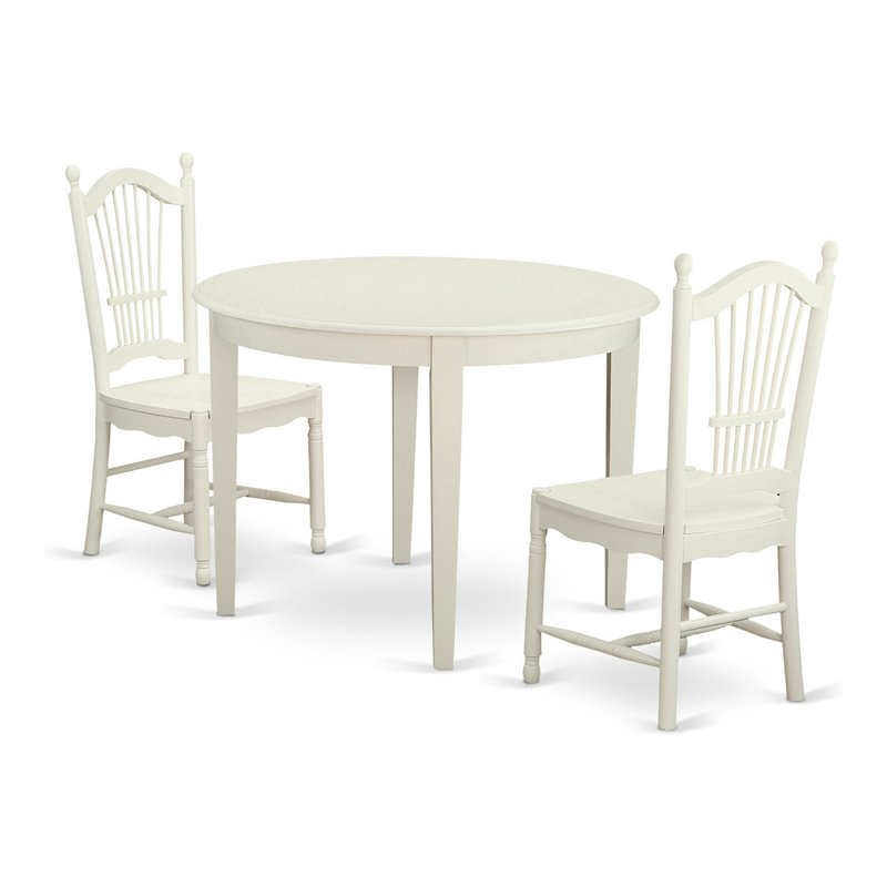 East West Furniture Boston 3-piece Wood Dining Table & Chair Set in Linen White