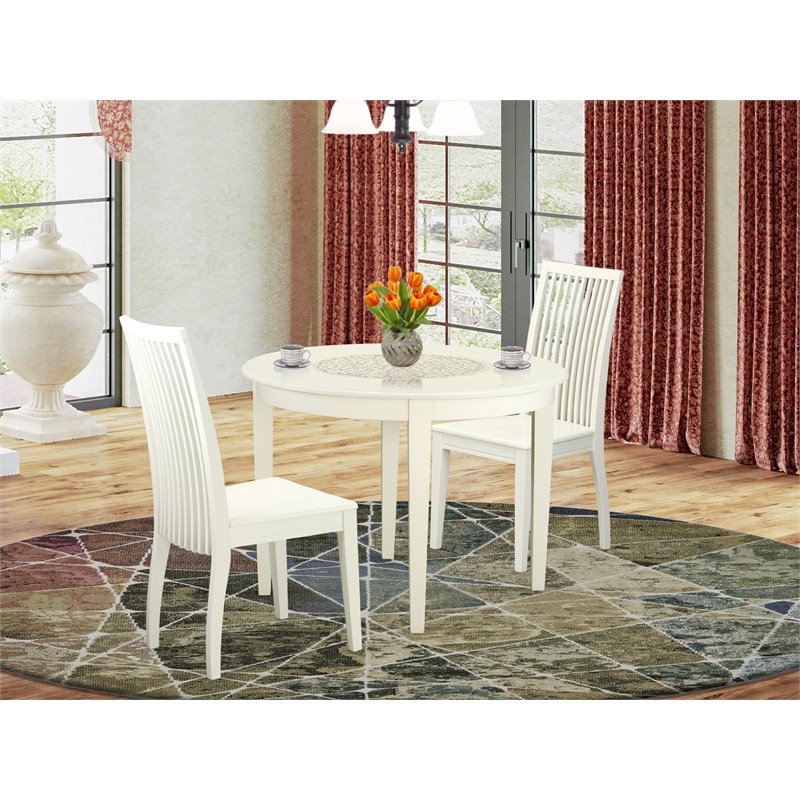 East West Furniture Boston 3-piece Wood Kitchen Table & Chairs in White