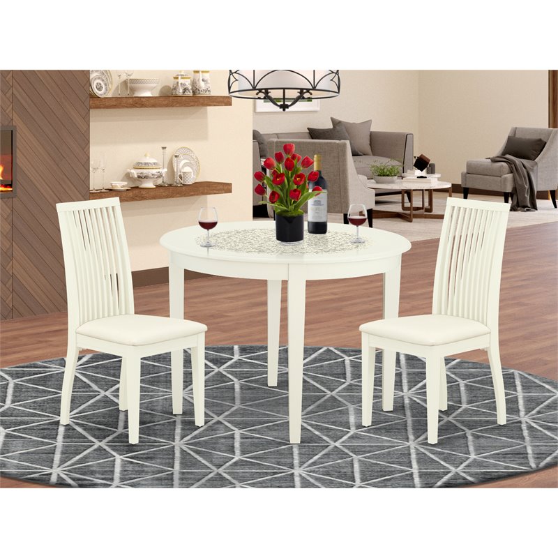 East West Furniture Boston 3-piece Wood Dining Set with Linen Seat in White
