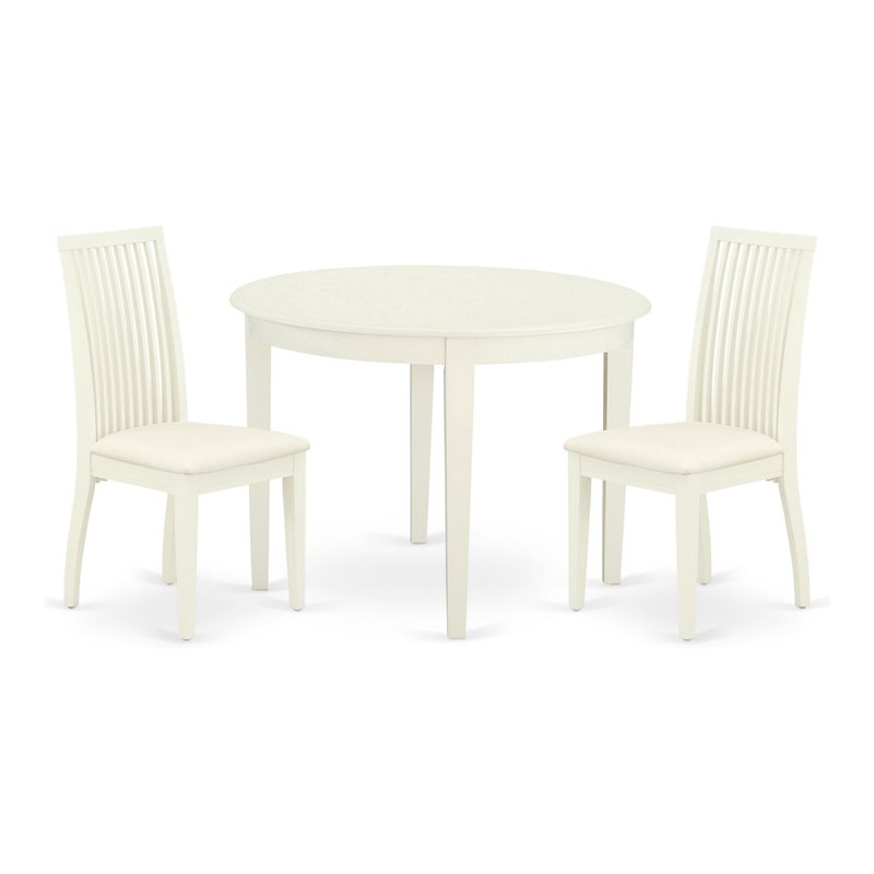 East West Furniture Boston 3-piece Wood Dining Set with Linen Seat in White