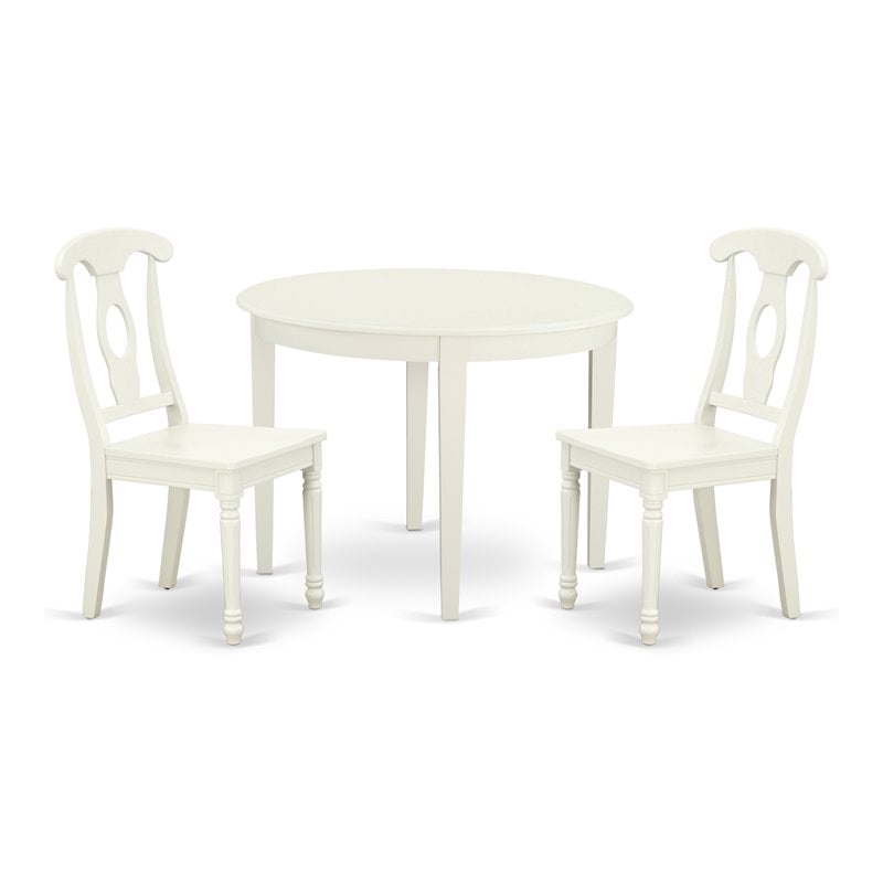 East West Furniture Boston 3-piece Dining Table and Panel Back Chairs in White