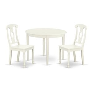 East West Furniture Boston 3-piece Dining Table and Panel Back Chairs in White