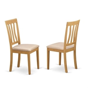 East West Furniture Antique 39&quot Wood Dining Chair with Cushion in Oak (Set of 2)