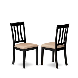 East West Furniture Antique 39&quot Wood Dining Chair w/ Cushion in Black (Set of 2)