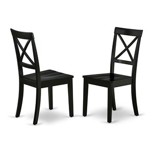 East West Furniture Boston 11&quot Wood Dining Chairs in Black (Set of 2)