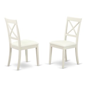 East West Furniture Boston 12&quot Leather Dining Chairs in Linen White (Set of 2)