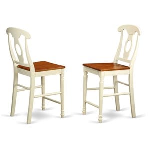 East West Furniture Kenley 11&quot Wood Counter Stools in Cream/Cherry (Set of 2)