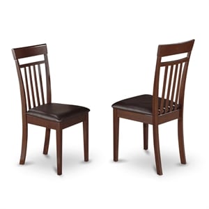 East West Furniture Capri 39&quot Leather Dining Chairs in Mahogany (Set of 2)