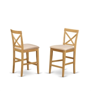 East West Furniture Pub 41&quot Fabric X-Back Bar Stools in Oak (Set of 2)