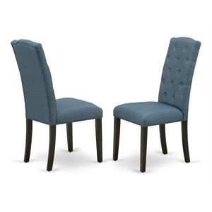East West Furniture Celina 41&quot Fabric Dining Chairs in Black/Blue (Set of 2)
