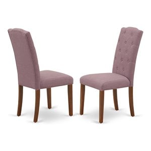 East West Furniture Celina 41&quot Fabric Dining Chair in Mahogany/Purple (Set of 2)