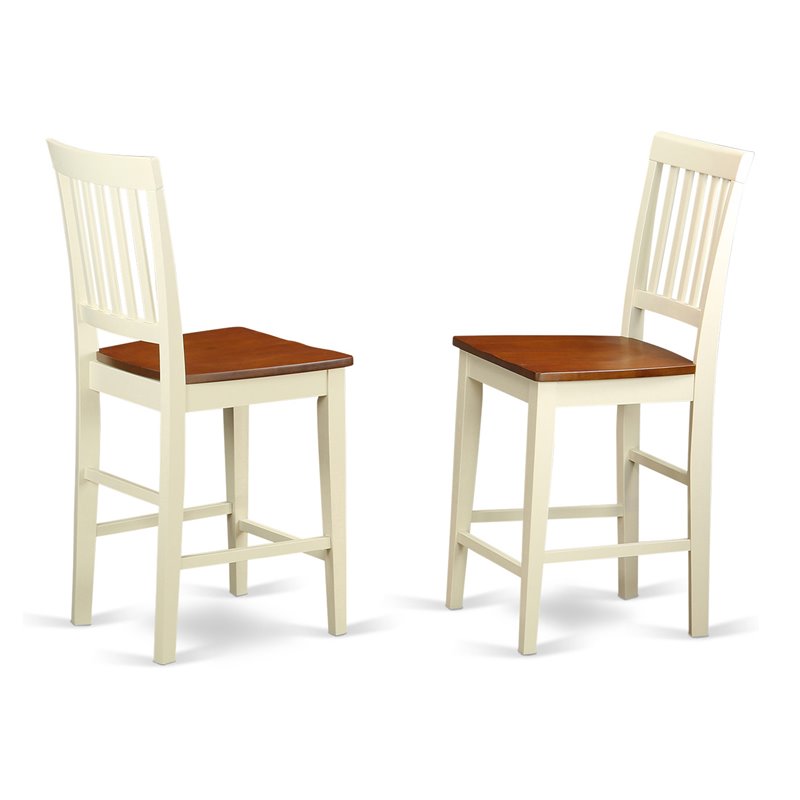 East West Furniture Vernon 11" Wood Stools in Cream/Cherry (Set of 2