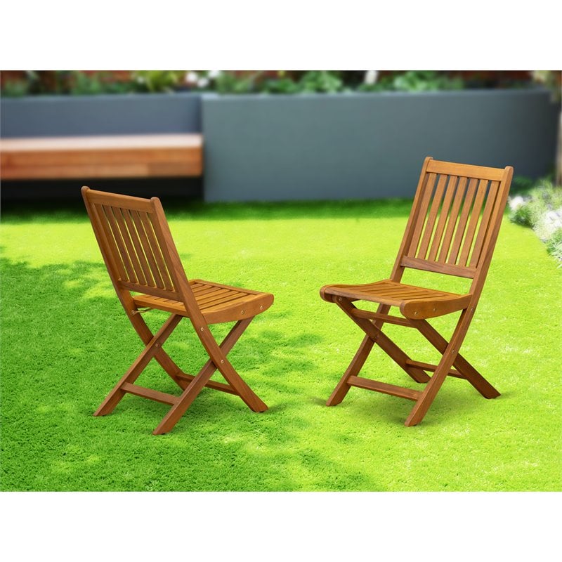 East West Furniture Wood Patio Dining Chairs in Natural Oil (Set of 2)