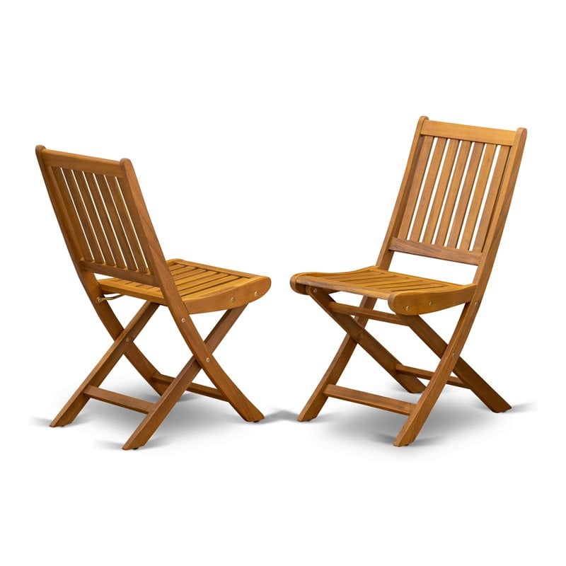 East West Furniture Wood Patio Dining Chairs in Natural Oil (Set of 2)