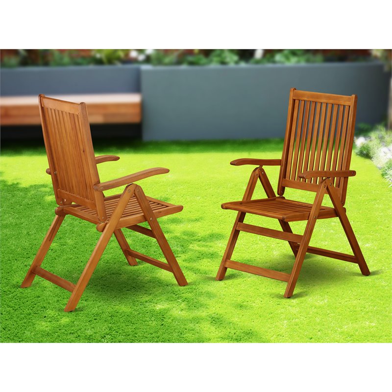 East West Furniture Celina Wood Patio Dining Chairs in Natural Oil (Set of 2)