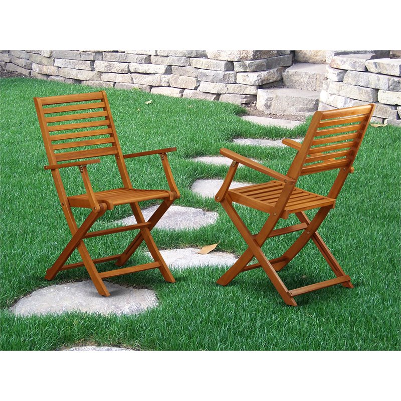 East West Furniture Beasley Wood Patio Dining Chairs in Natural Oil (Set of 2)