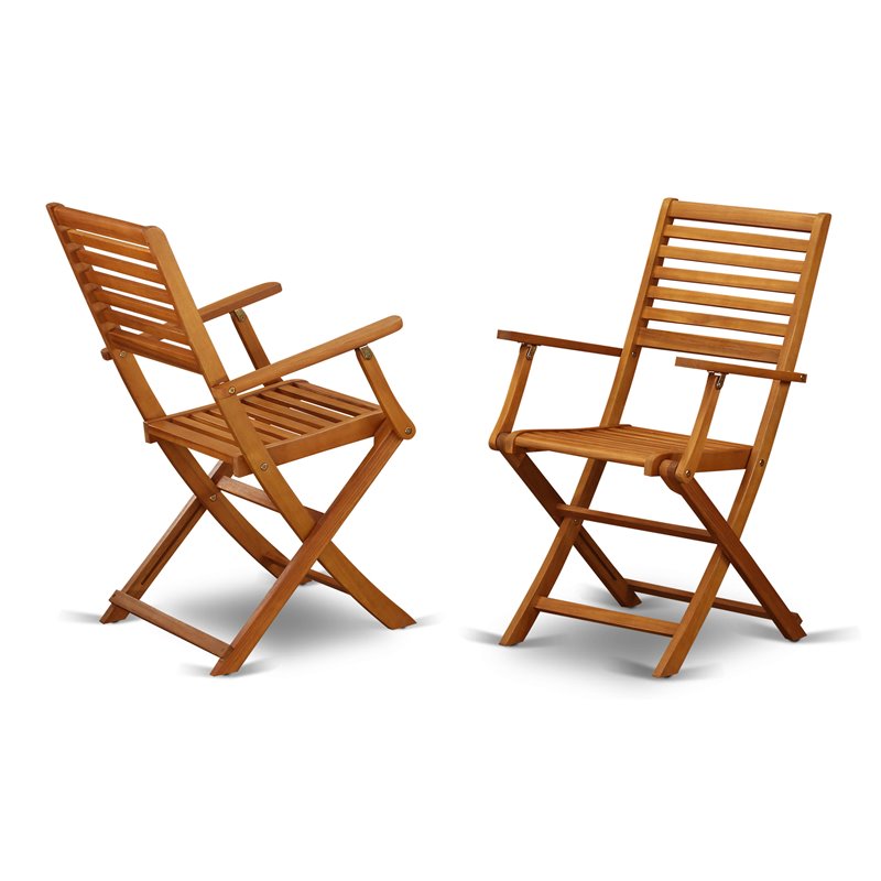 East West Furniture Beasley Wood Patio Dining Chairs in Natural Oil (Set of 2)