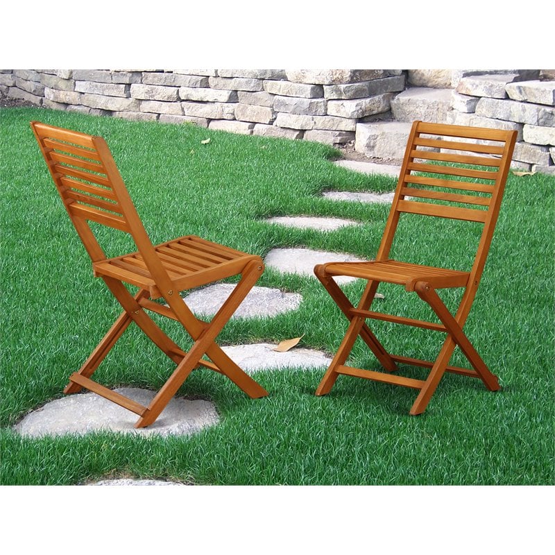East West Furniture Cameron Wood Patio Dining Chairs in Natural Oil (Set of 2)