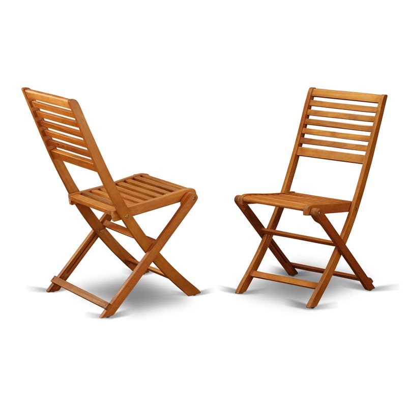 East West Furniture Cameron Wood Patio Dining Chairs in Natural Oil (Set of 2)