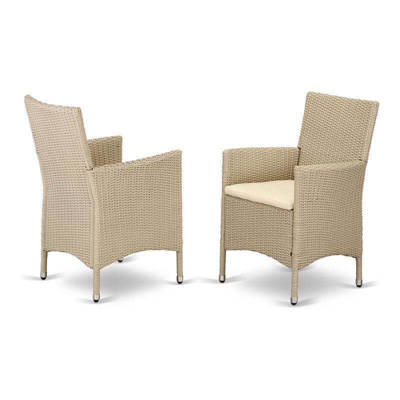 East West Furniture Valencia Metal Patio Dining Chairs in Cream (Set of 2)