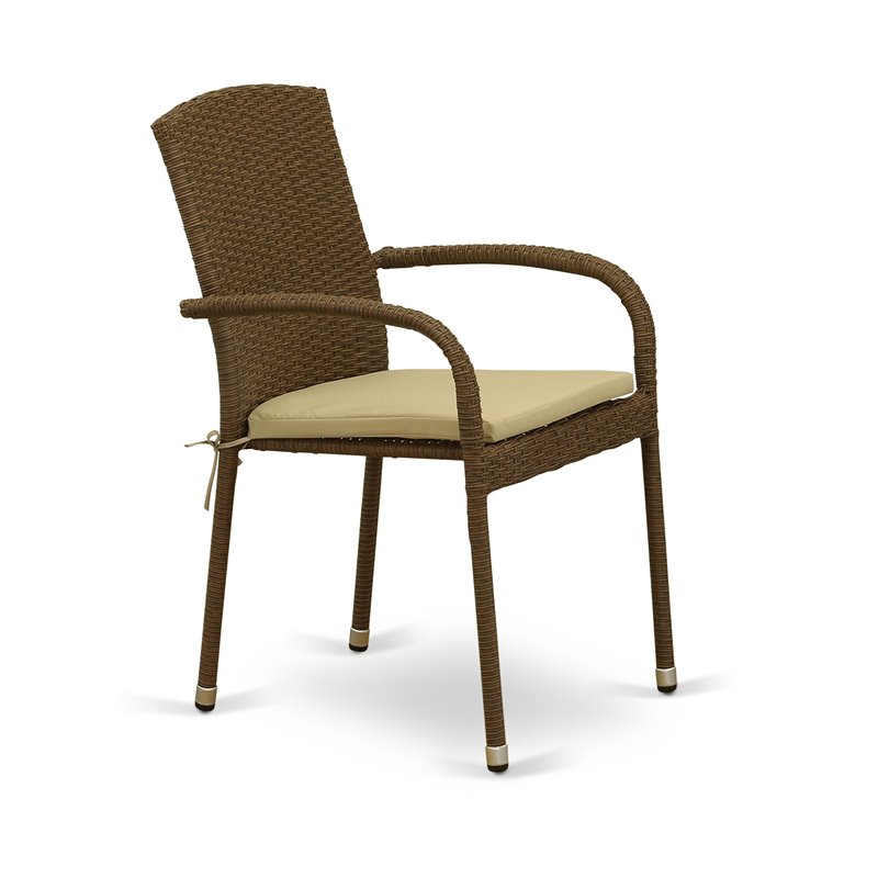 East West Furniture Jubi Metal & Wicker Patio Dining Chairs in Brown (Set of 2)