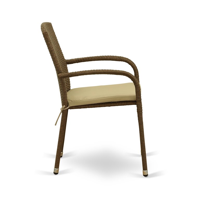 East West Furniture Jubi Metal & Wicker Patio Dining Chairs in Brown (Set of 2)