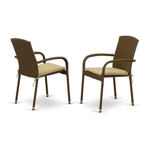 East West Furniture Jubi Metal & Wicker Patio Dining Chairs in Brown (Set of 2)