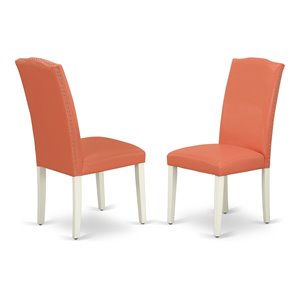 East West Furniture Encinal 40&quot Leather Dining Chairs in Flamingo Pink/White (Set of 2)