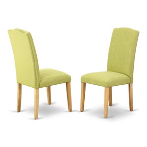 East West Furniture Encinal 40&quot Fabric Dining Chairs in Oak/Green (Set of 2)