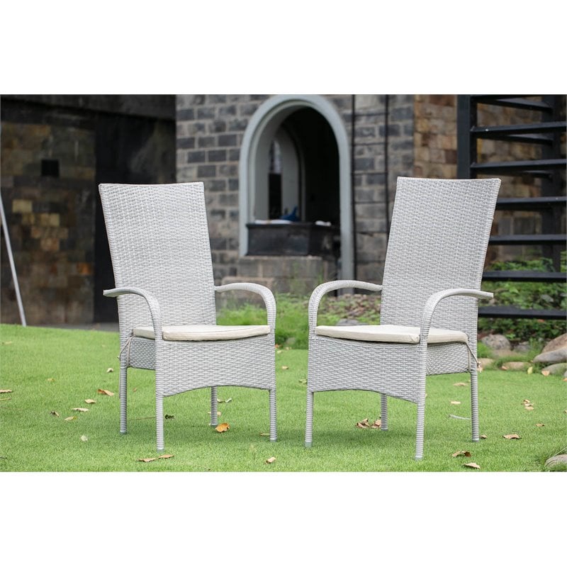 East West Furniture Oslo Metal & Wicker Patio Dining Chair in Natural (Set of 2)