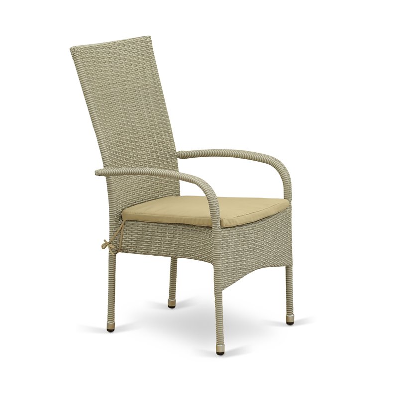 East West Furniture Oslo Metal & Wicker Patio Dining Chair in Natural (Set of 2)