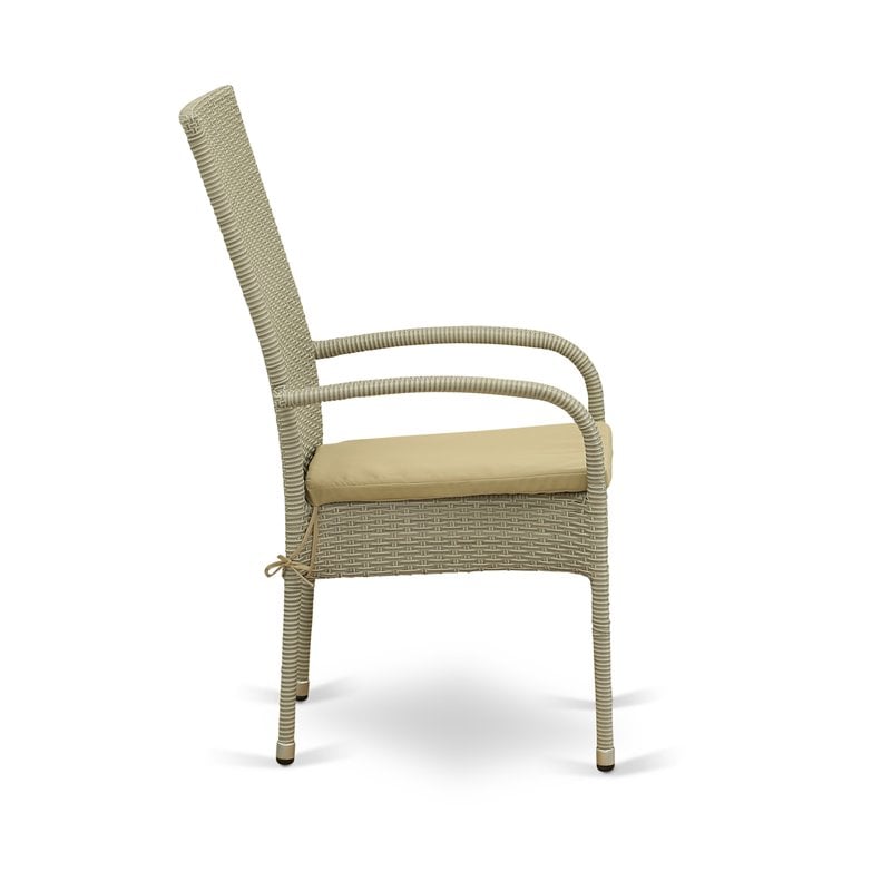 East West Furniture Oslo Metal & Wicker Patio Dining Chair in Natural (Set of 2)