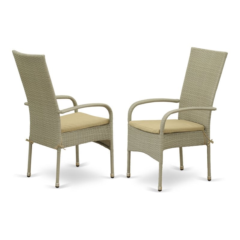 East West Furniture Oslo Metal & Wicker Patio Dining Chair in Natural (Set of 2)