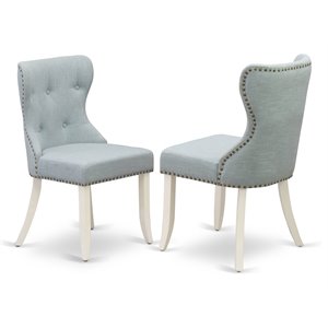 East West Furniture Sion 36&quot Fabric Dining Chairs in White/Blue (Set of 2)