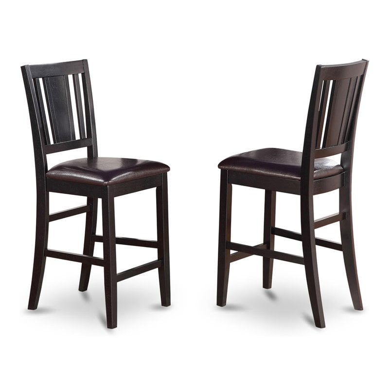 East West Furniture Buckland Leather Counter Height Stools in Black (Set of 2)