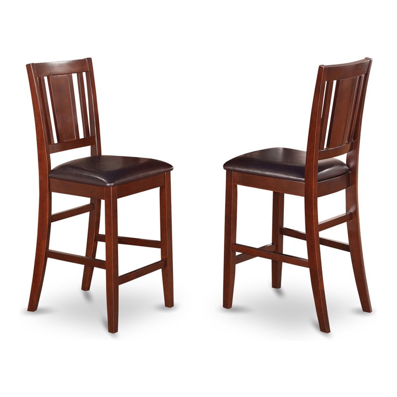 East West Furniture Buckland Leather Counter Height Stool in Mahogany (Set of 2)