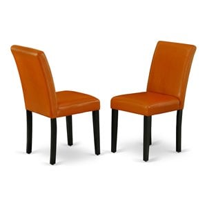 East West Furniture Abbott 35&quot Leather Dining Chairs in Orange/Black (Set of 2)