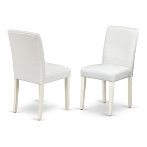 East West Furniture Abbott 35&quot Leather Dining Chairs in Linen White (Set of 2)