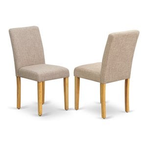 East West Furniture Abbott 35&quot Linen Dining Chairs in Oak/Beige (Set of 2)