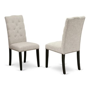 East West Furniture Elsa 41&quot Fabric Dining Chairs in Black/Gray (Set of 2)