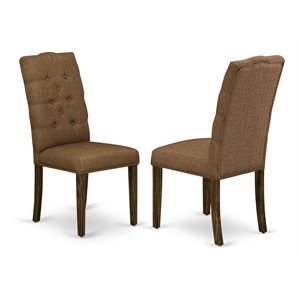East West Furniture Elsa 41&quot Fabric Dining Chairs in Jacobean/Brown (Set of 2)