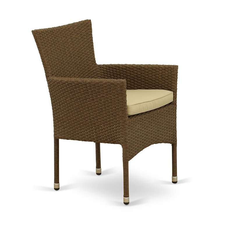 East West Furniture Bork Metal & Wicker Patio Dining Chairs in Brown (Set of 2)