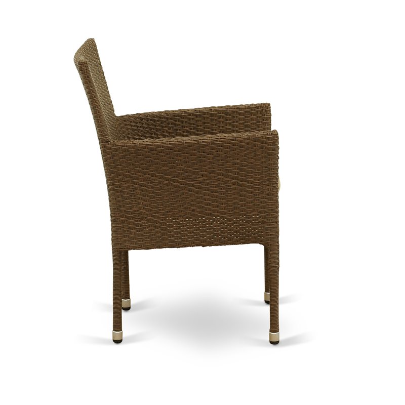 East West Furniture Bork Metal & Wicker Patio Dining Chairs in Brown (Set of 2)