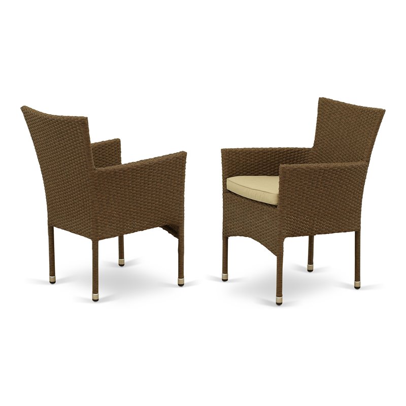 East West Furniture Bork Metal & Wicker Patio Dining Chairs in Brown (Set of 2)