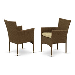 East West Furniture Bork Metal & Wicker Patio Dining Chairs in Brown (Set of 2)