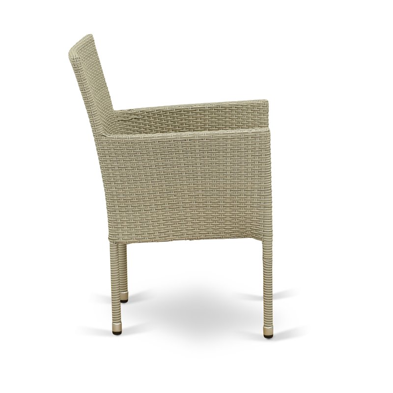 East West Furniture Bork Metal & Wicker Patio Dining Chair in Natural (Set of 2)