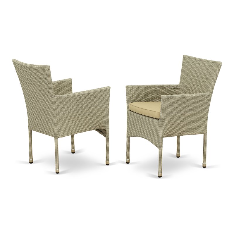 East West Furniture Bork Metal & Wicker Patio Dining Chair in Natural (Set of 2)