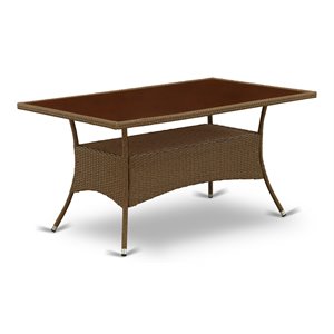 East West Furniture Oslo Metal and PE Wicker Patio Dining Table in Brown