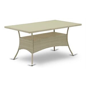 East West Furniture Oslo Metal and PE Wicker Patio Dining Table in Natural